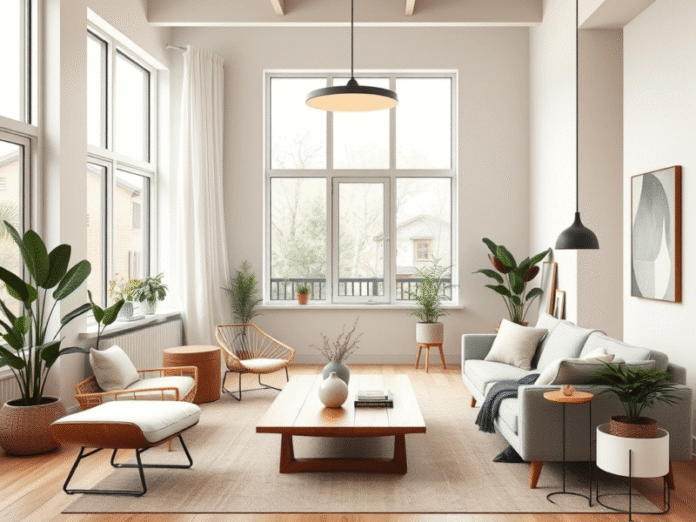 Modern living room interior designed by Milestoneareacom featuring minimalist furniture, natural lighting, and contemporary décor elements.